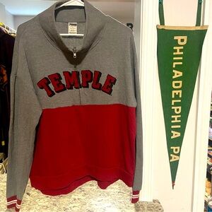 Pink Women's Large Temple University Owls Quarter Zip Pullover Sweatshirt